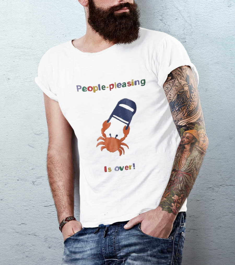 People Pleasing Is Over Orange Crab Throwing Folding Chair Popcompunk Cartoon T-Shirt