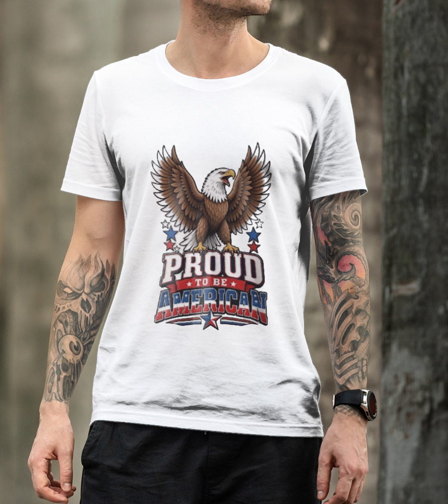 Proud To Be American Bald Eagle Wings Spread Red Blue Stars Patriotic T-Shirt