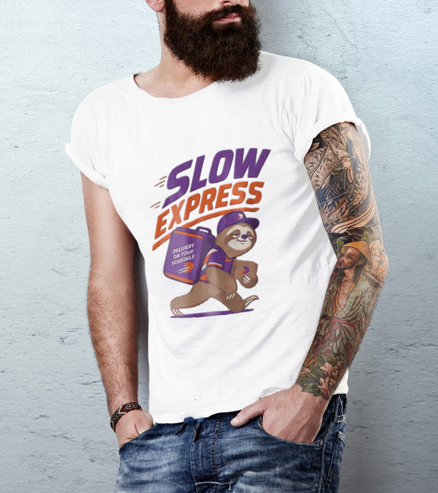 Slow Express Delivery On Your Schedule Cartoon Sloth Courier Carrying Package T-Shirt
