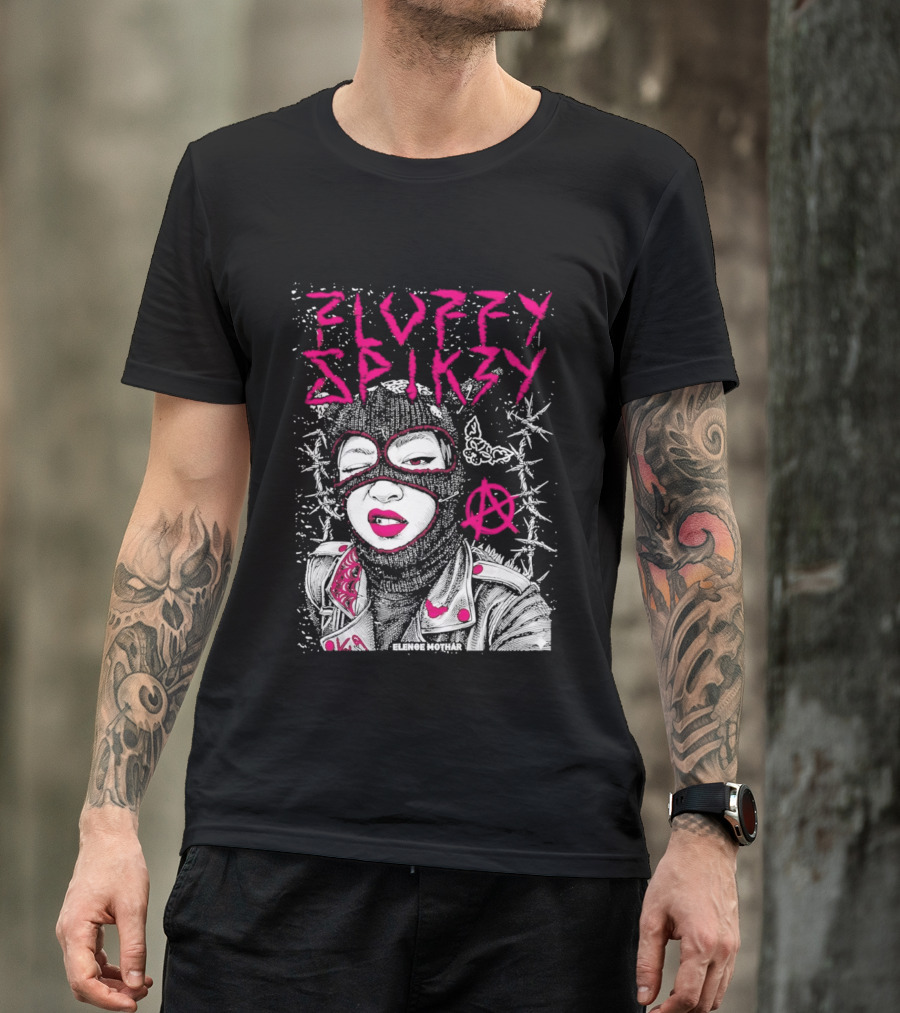 Fluffy Spikzy Elenoe Mothar Balaclava Anarchy Art With Barbed Wire And Punk T-Shirt