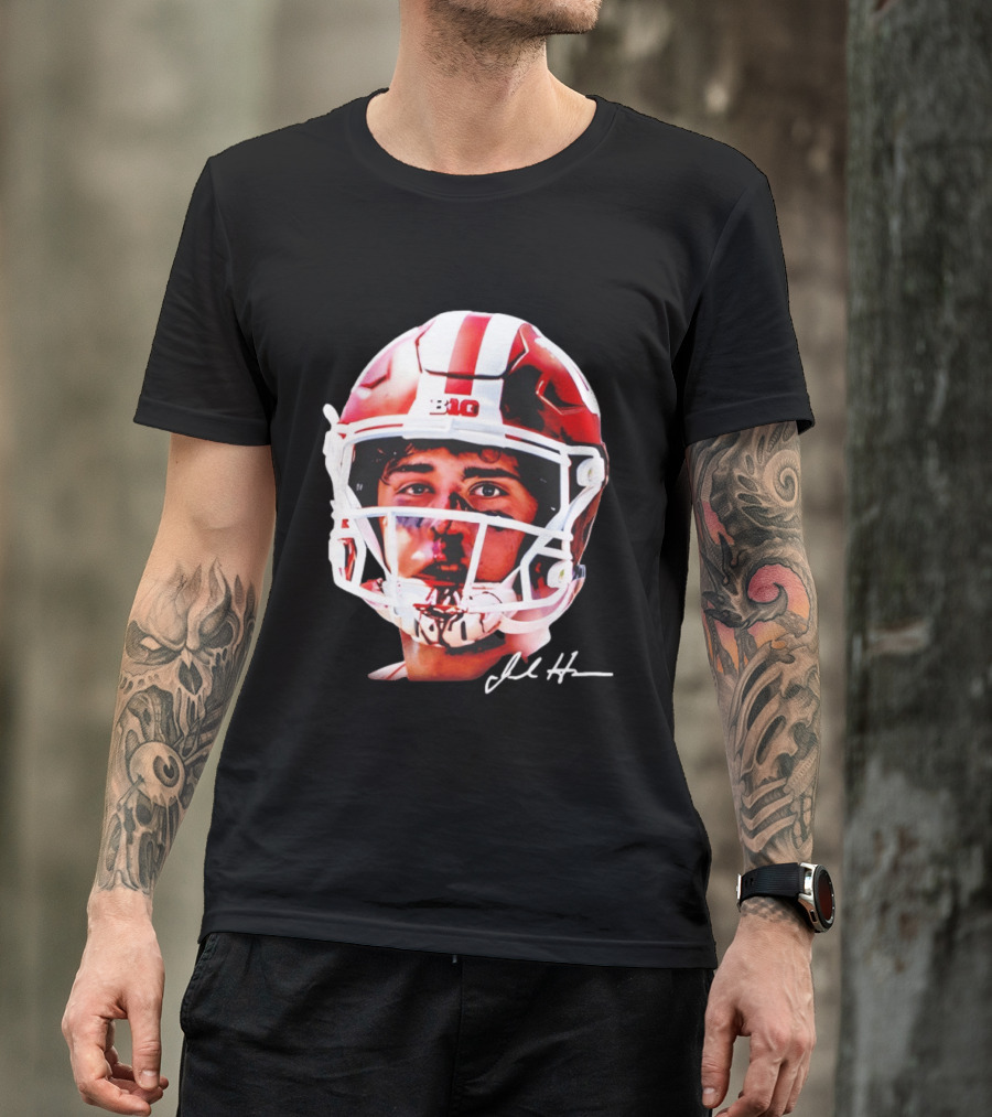 Josh Hoover Indiana Tuff Bloody Face Big Ten Football Helmet Signature T-Shirt