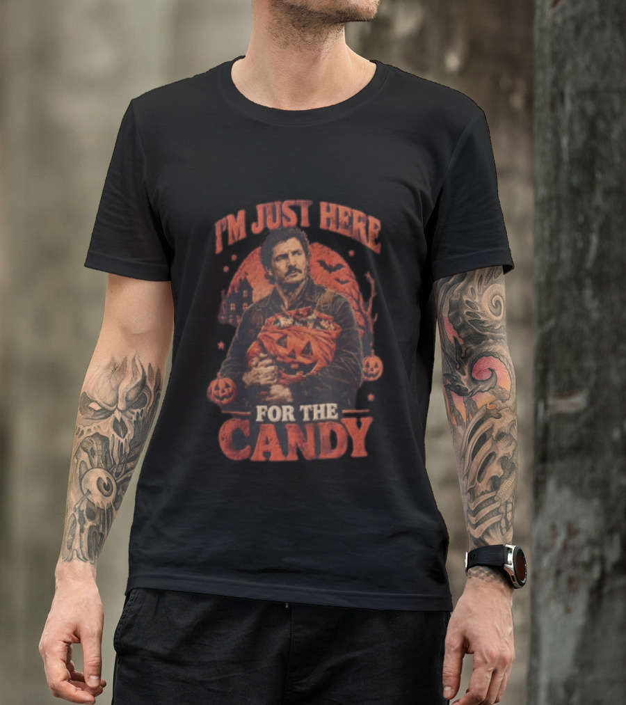 I'm Just Here For The Candy Pedro Pascal Halloween Pumpkin T-Shirt