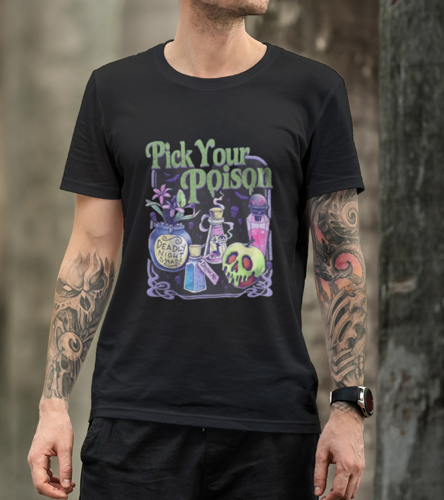 Pick Your Poison Deadly Nightshade Toxic Skull Potion Bottles T-Shirt