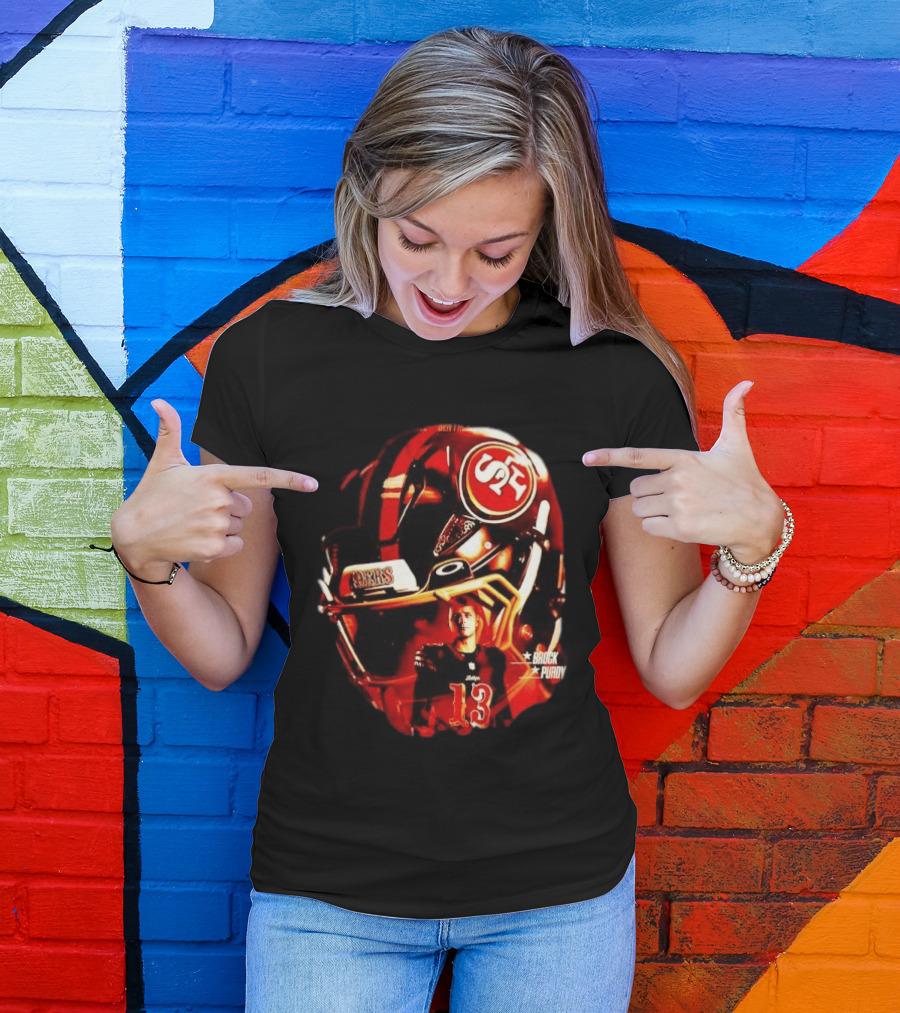 San Francisco 49ers Brock Purdy 13 Football Helmet NFL Night T-Shirt