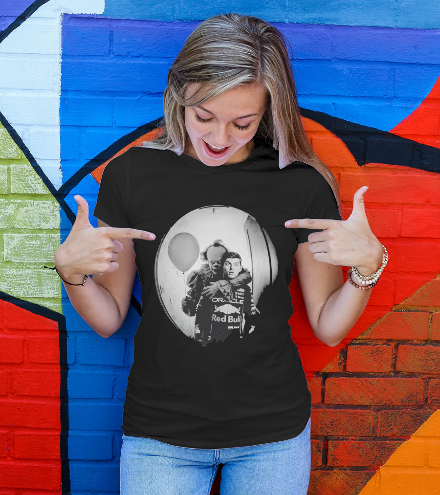 Max Verstappen Red Bull Racing And Pennywise Balloon Halloween Scene T-Shirt