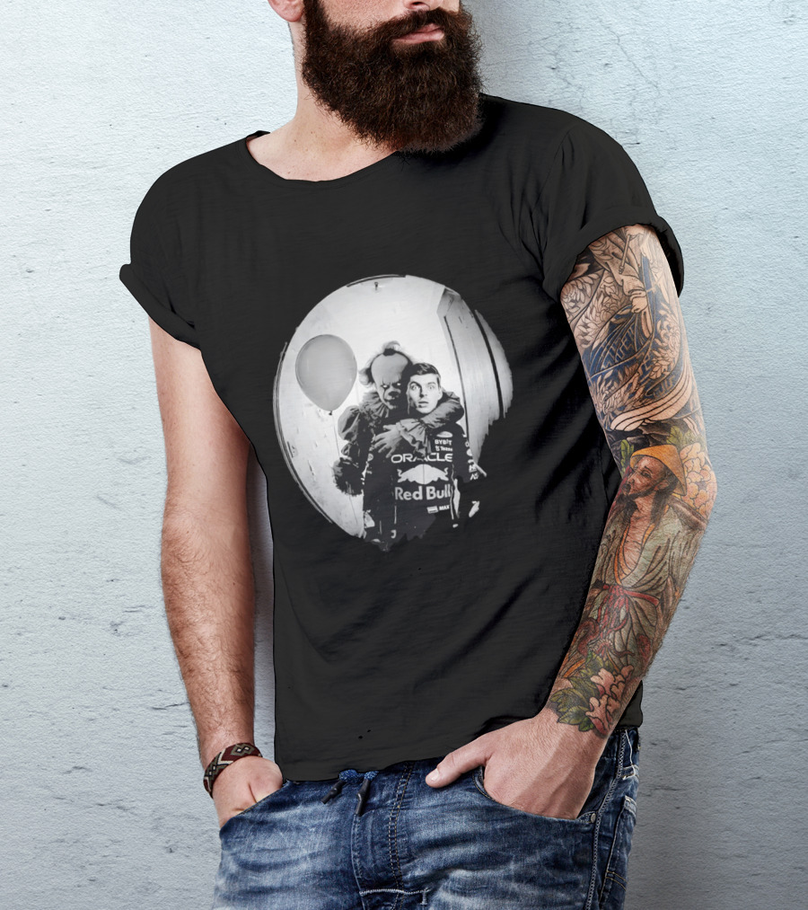 Max Verstappen Red Bull Racing And Pennywise Balloon Halloween Scene T-Shirt