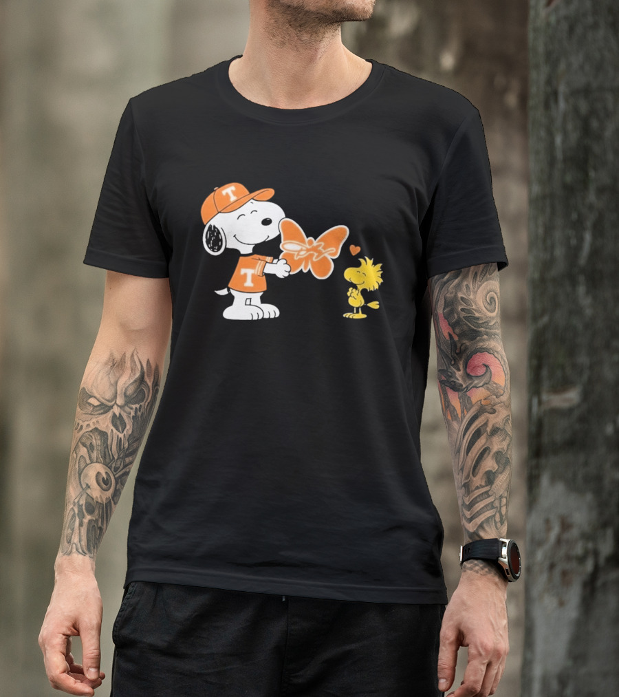 Snoopy Woodstock Tennessee Volunteers Orange Heart Butterfly T-Shirt