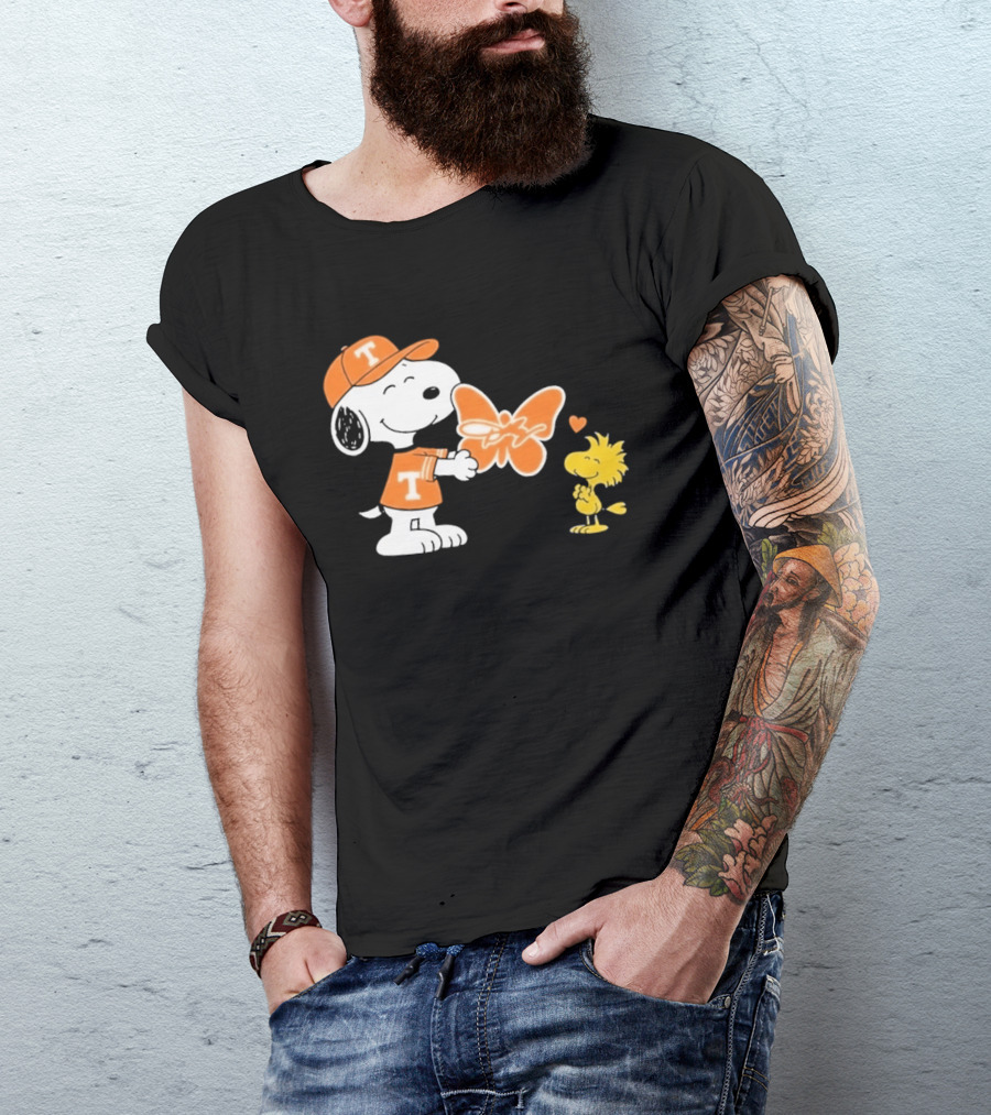 Snoopy Woodstock Tennessee Volunteers Orange Heart Butterfly T-Shirt