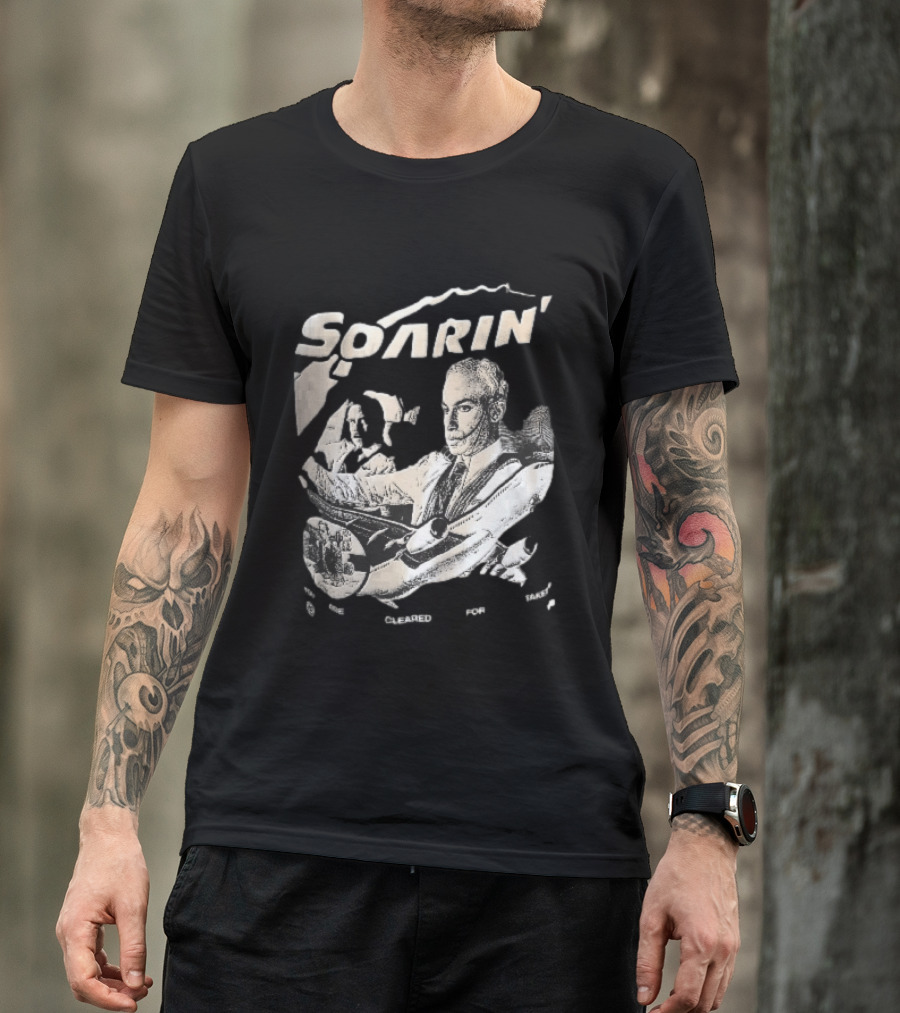 Soarin You Are Cleared For Takeoff Pilots Airplane Cockpit Halftone T-Shirt
