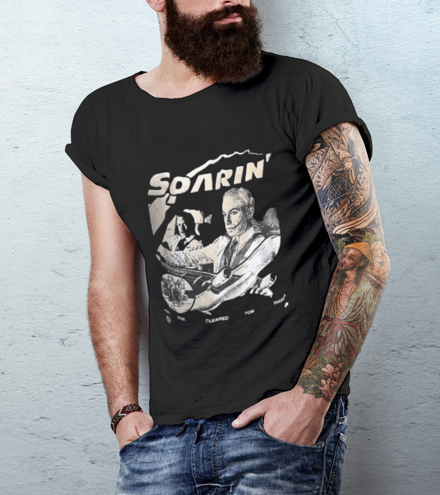 Soarin You Are Cleared For Takeoff Pilots Airplane Cockpit Halftone T-Shirt