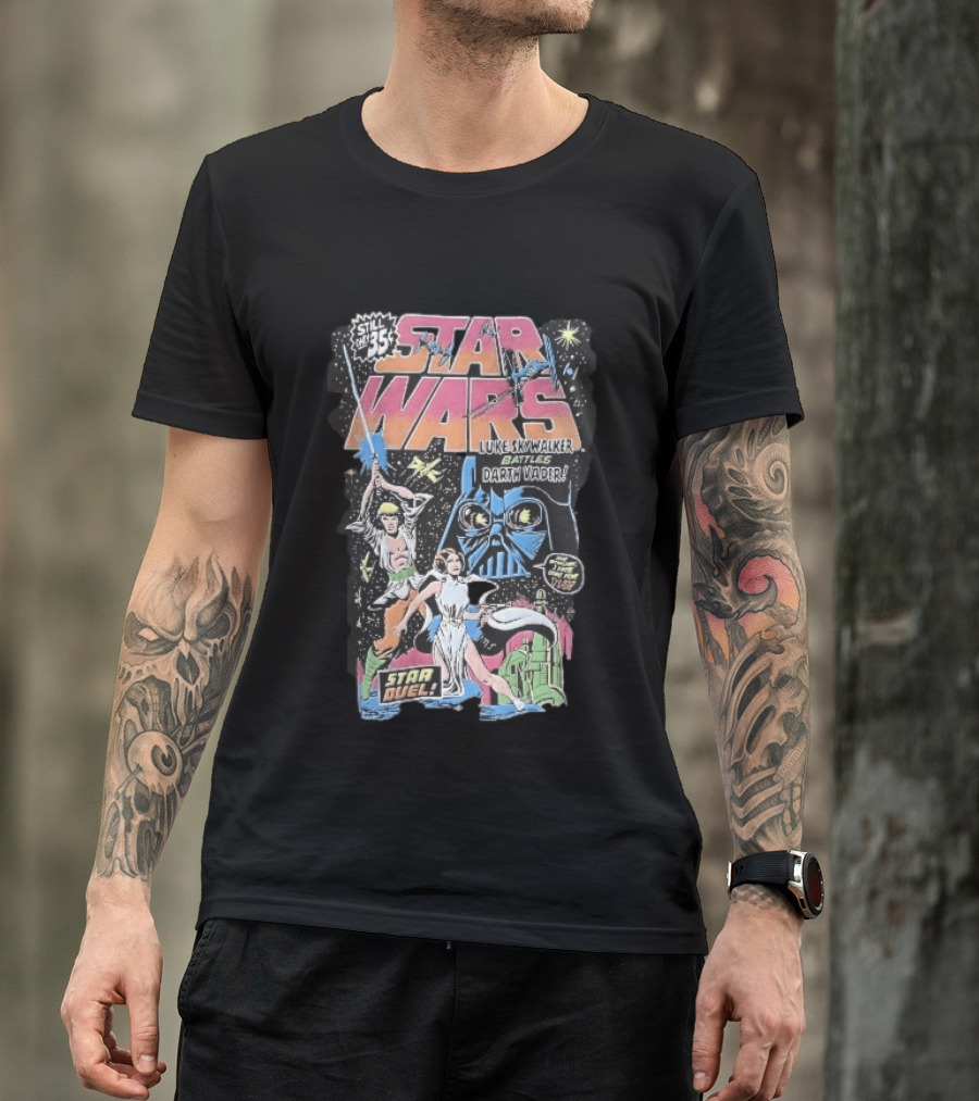 Star Wars Only 35 Cents Luke Skywalker Battles Darth Vader Star Duel Comic Cover Leia Lightsaber T-Shirt