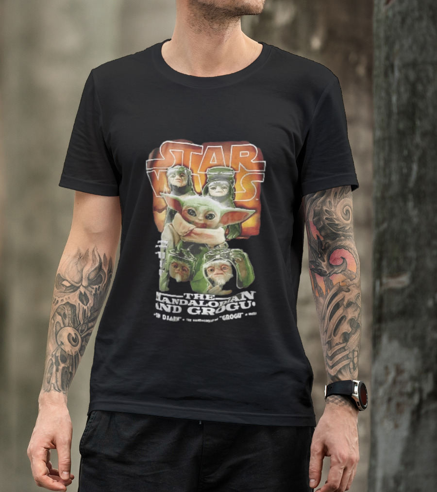 Star Wars The Mandalorian Grogu Din Djarin Anzellan Droidsmiths Collage This Is Way T-Shirt