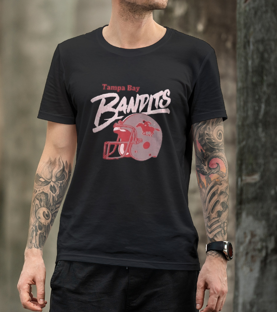 Tampa Bay Bandits Football Helmet Horseback Rider Distressed T-Shirt