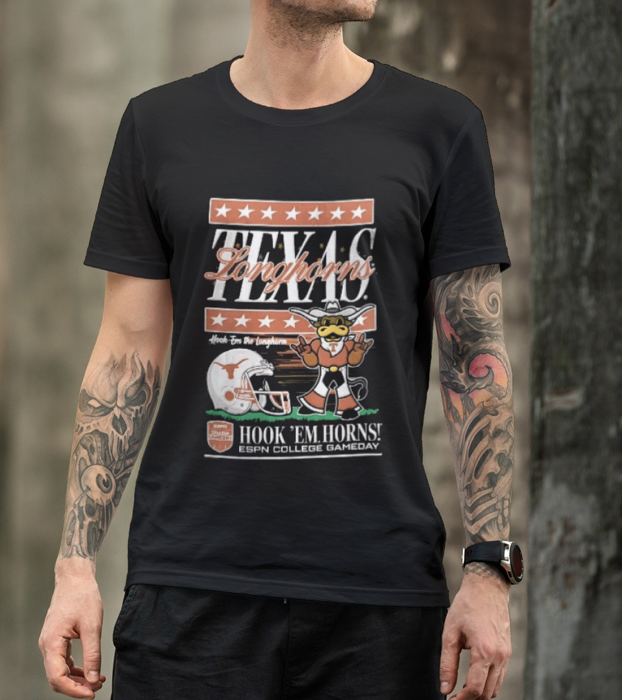 Texas Longhorns Hook Em Horns ESPN College Gameday Football Helmet Cartoon T-Shirt