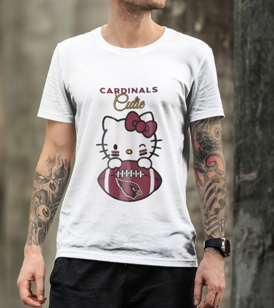 Cardinals Cutie Winking Cartoon Cat Holding Football With Arizona Cardinals T-Shirt
