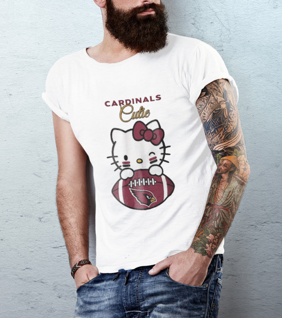 Cardinals Cutie Winking Cartoon Cat Holding Football With Arizona Cardinals T-Shirt