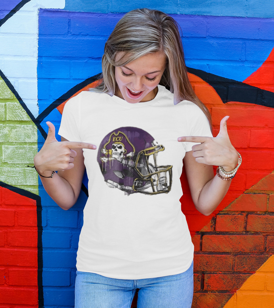 ECU Pirates Purple Helmet Dripping Paint Football NCAA Pd Moreno T-Shirt