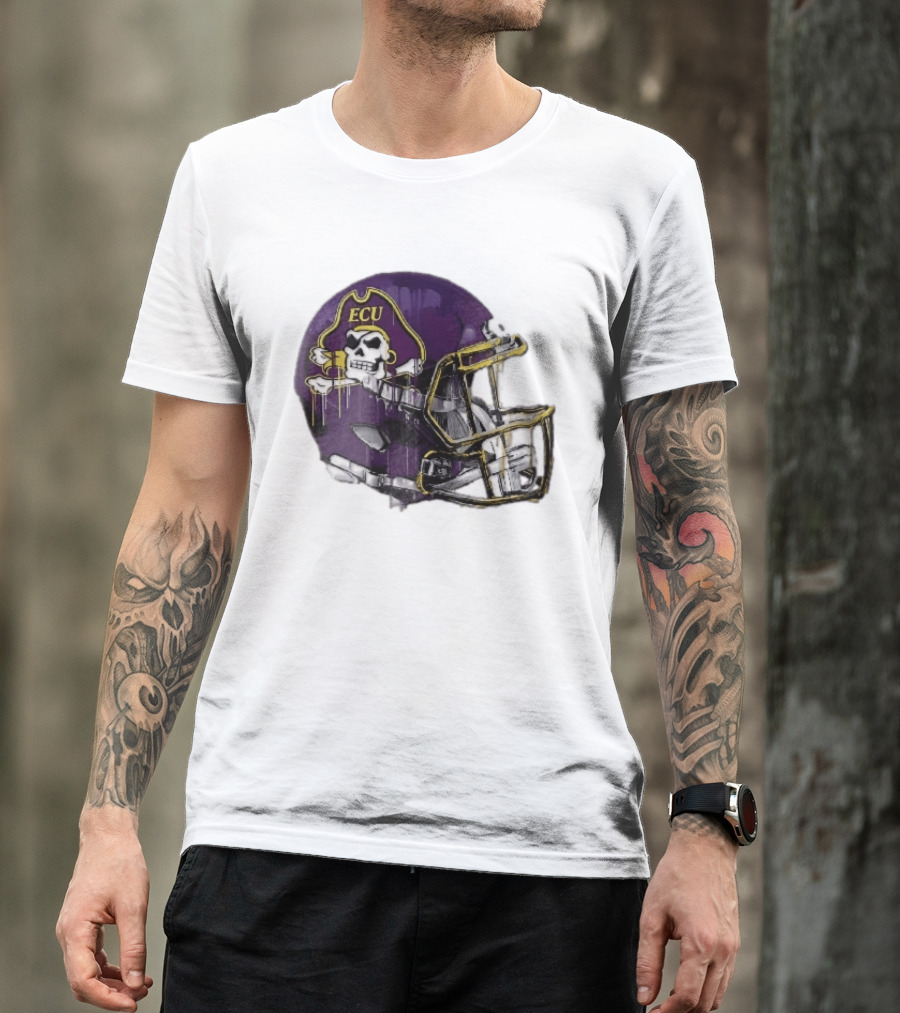 ECU Pirates Purple Helmet Dripping Paint Football NCAA Pd Moreno T-Shirt