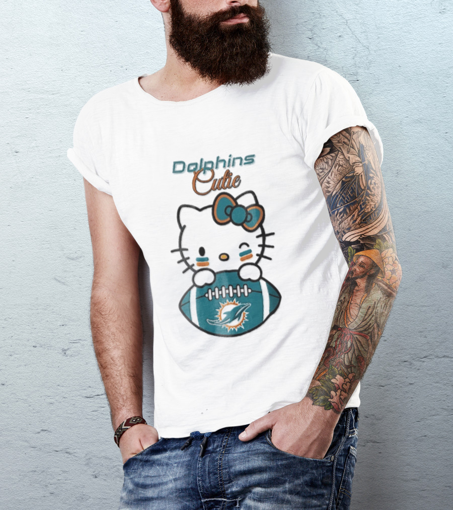 Miami Dolphins Cutie Winking Cat Bow Football T-Shirt