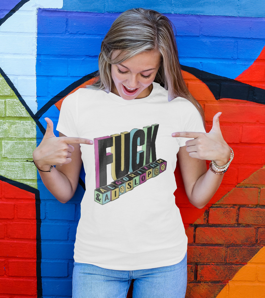 Fuck Algorithm And AI Slop 3D Toy Blocks Sad Faces T-Shirt