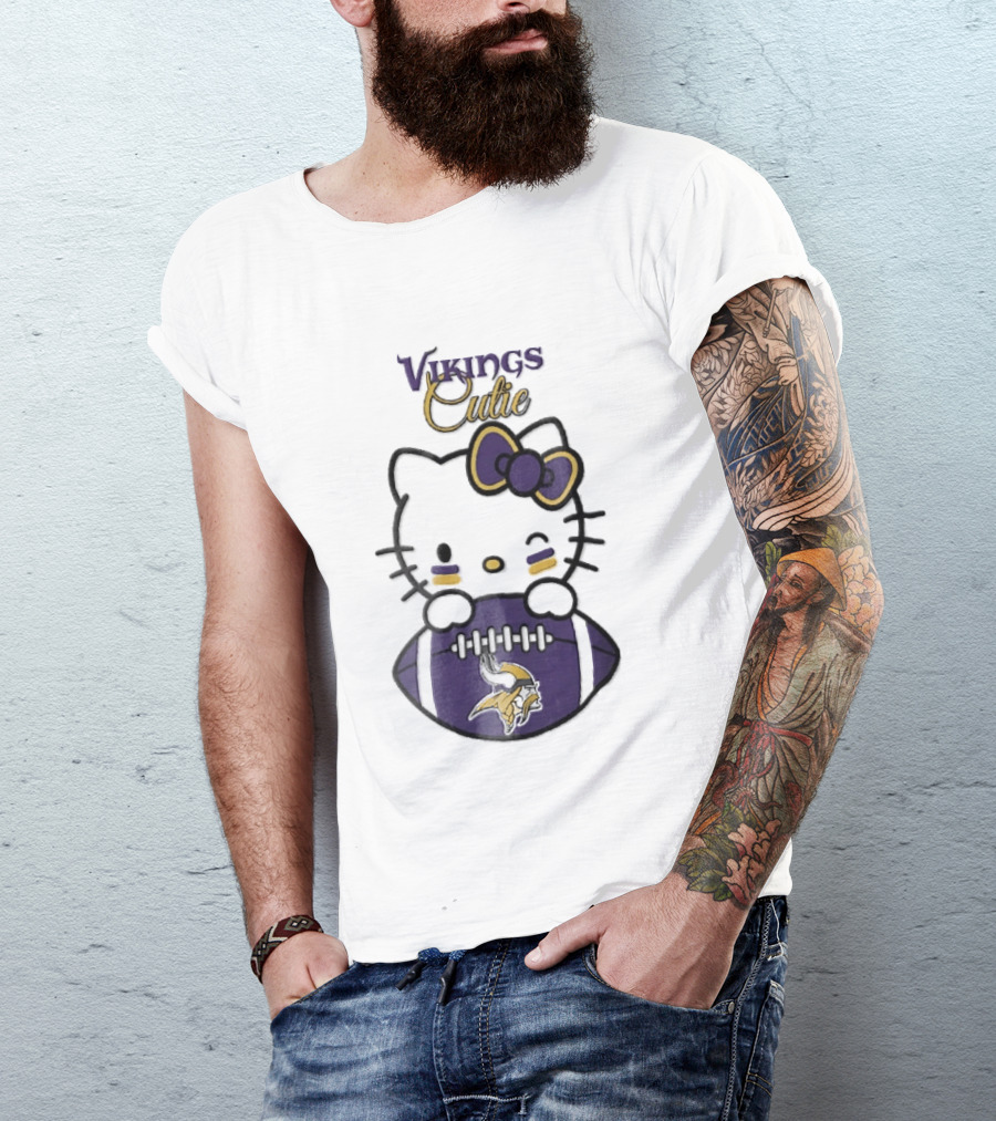 Vikings Cutie Cartoon Cat Bow Minnesota Football T-Shirt
