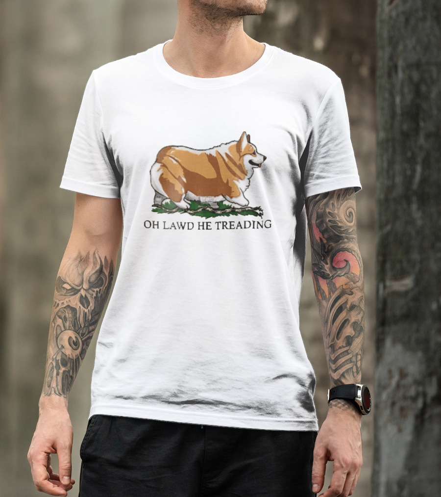 Oh Lawd He Treading Corgi On Snake Cartoon T-Shirt