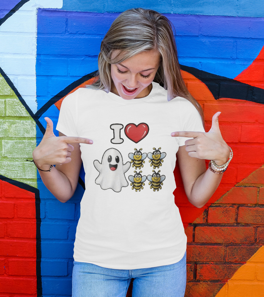 I Love Heart Ghost Honeybees Fun Halloween Cute T-Shirt