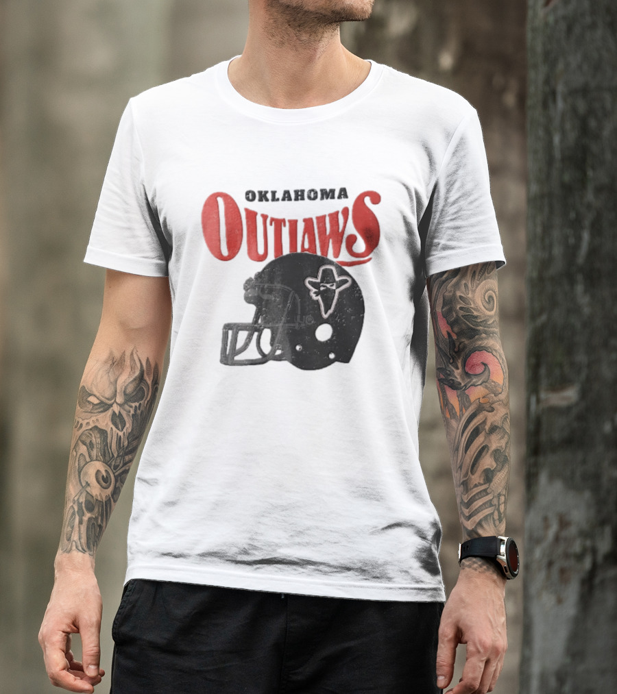 Oklahoma Outlaws Distressed Black Helmet Masked Bandit 2025 T-Shirt