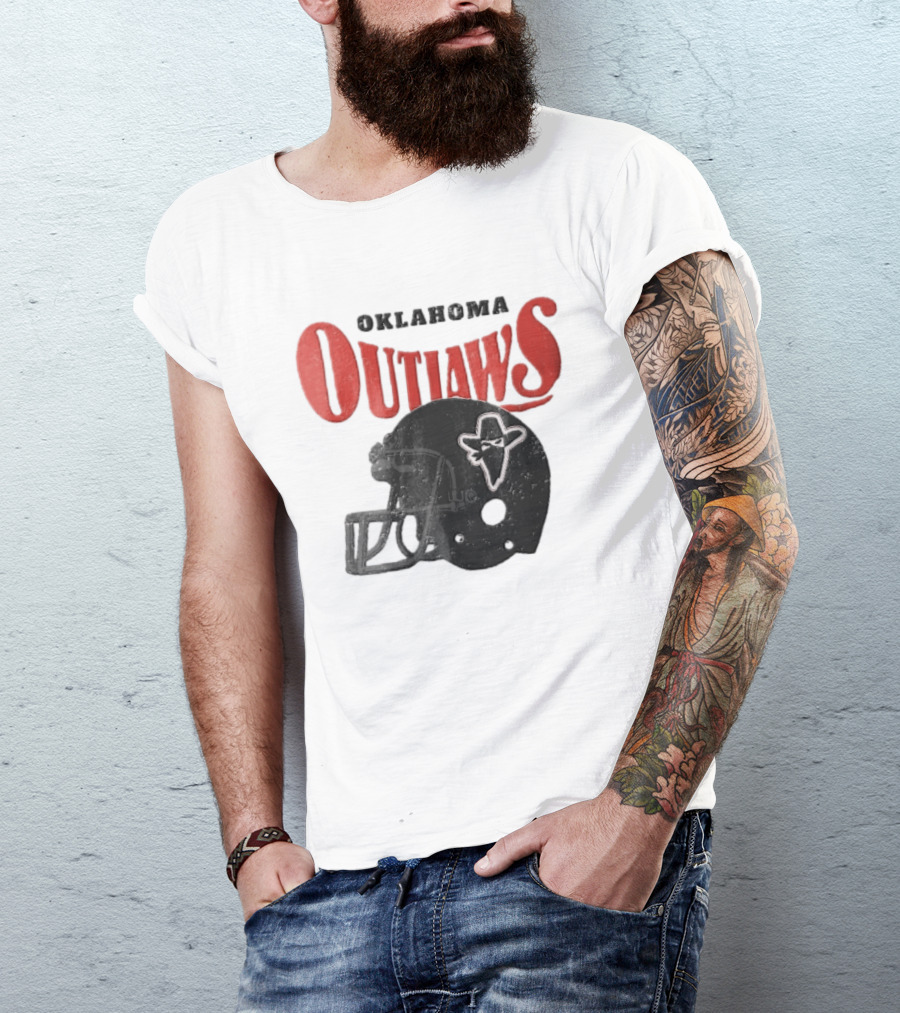 Oklahoma Outlaws Distressed Black Helmet Masked Bandit 2025 T-Shirt
