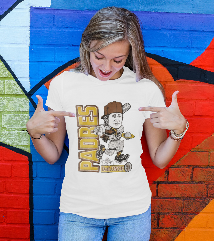 San Diego Padres DeLonge Cartoon Caricature Batter With Orbit Baseball T-Shirt