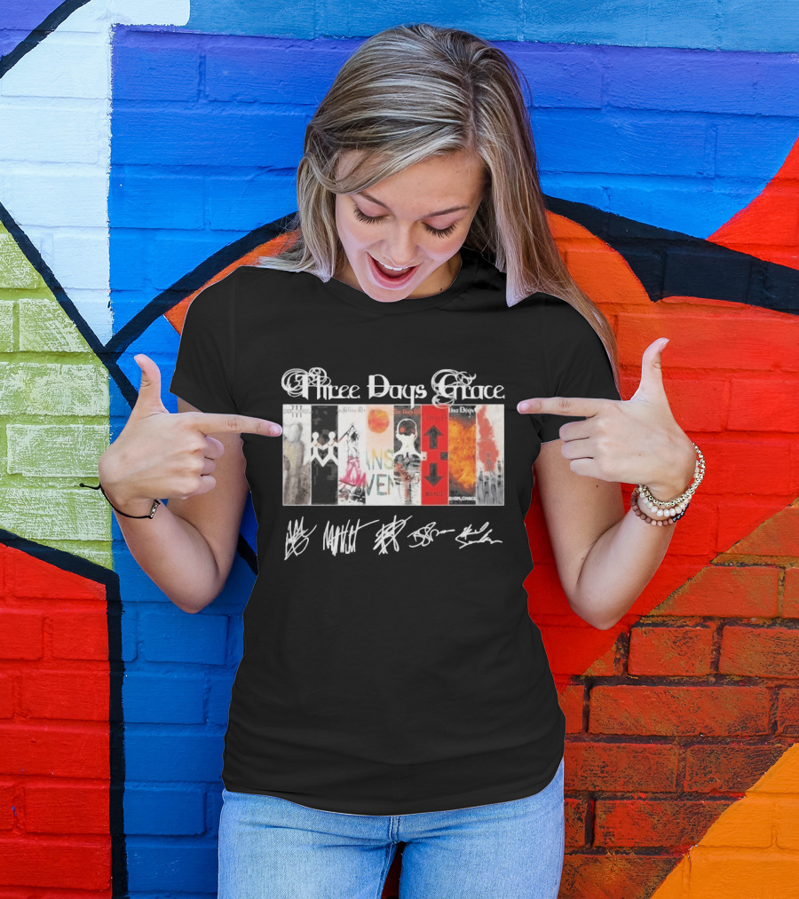 Three Days Grace All Album Covers Band Signatures T-Shirt