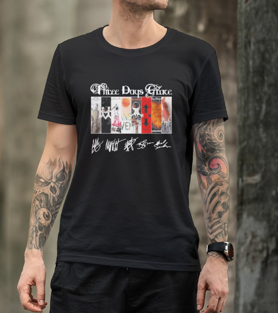 Three Days Grace All Album Covers Band Signatures T-Shirt