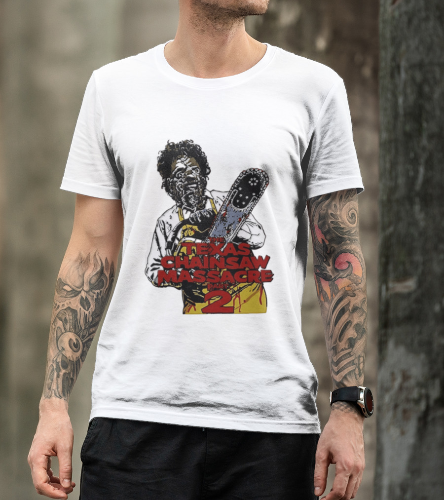 Texas Chainsaw Massacre Part 2 Leatherface Villain Bloody Chainsaw T-Shirt