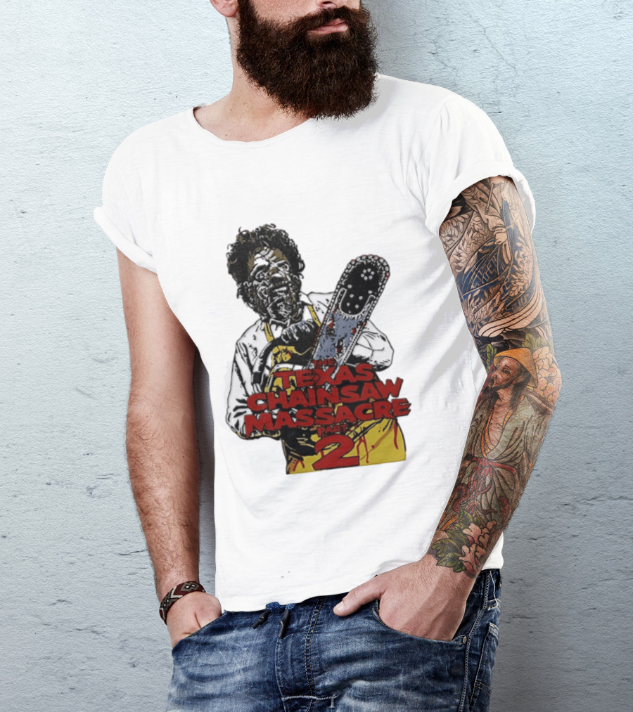Texas Chainsaw Massacre Part 2 Leatherface Villain Bloody Chainsaw T-Shirt