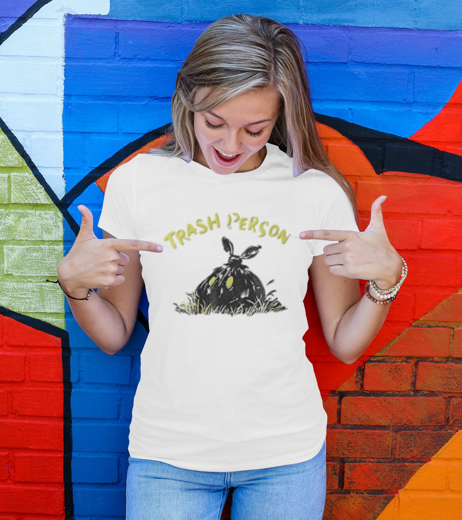 Trash Person Black Bag Creature Glowing Yellow Eyes Grass Monster T-Shirt