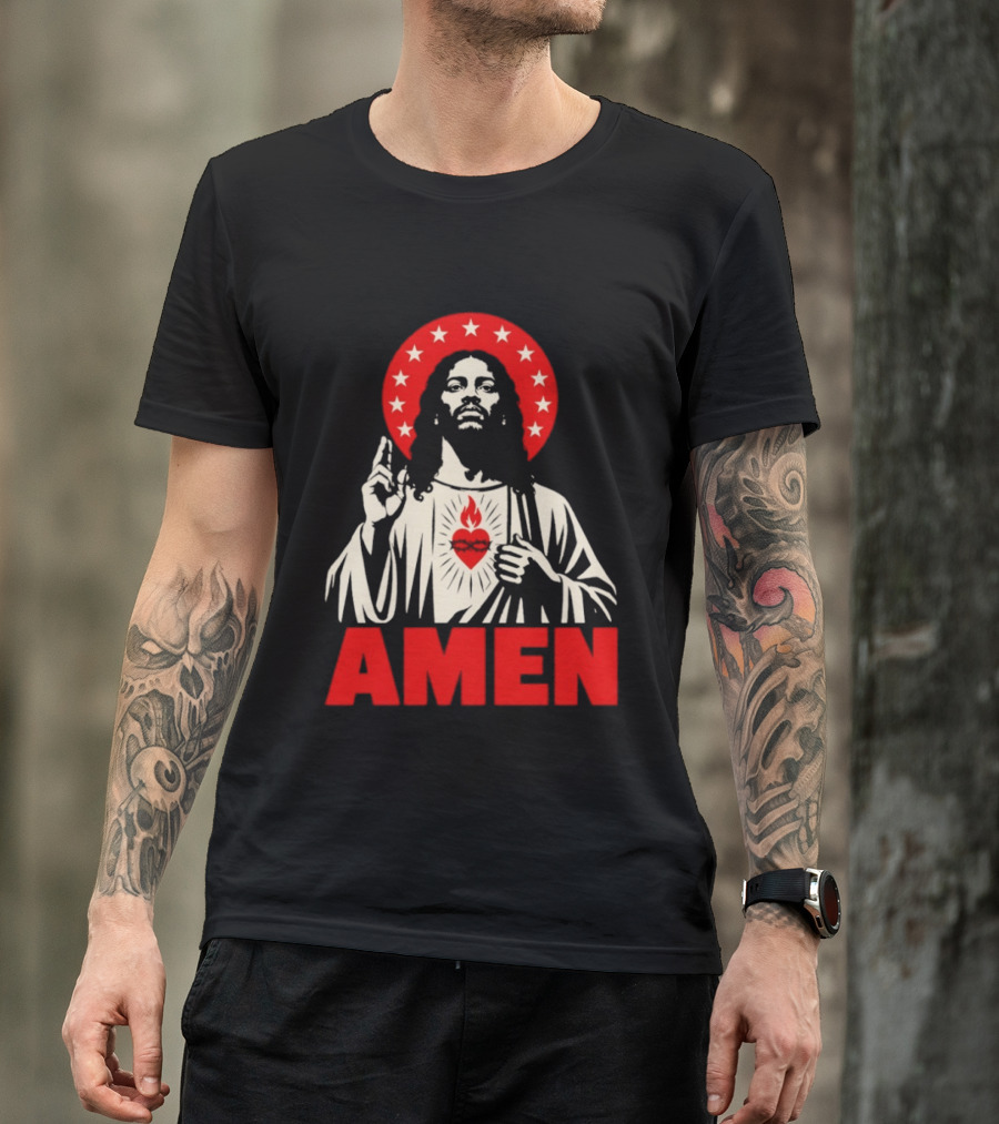 Amen Christ Ain't White Red Stars Iconic Representation T-Shirt
