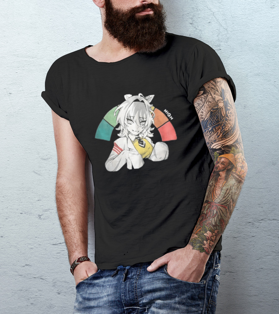 High Anime Cat Girl White Hair Threat Meter Gauge T-Shirt
