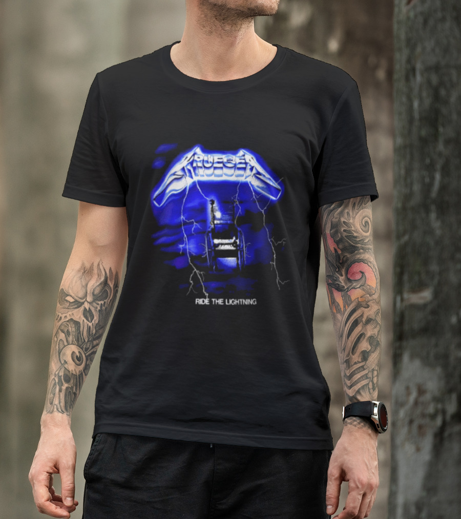Krueger Ride The Lightning Wheelchair Electric Blue Thunderbolt T-Shirt