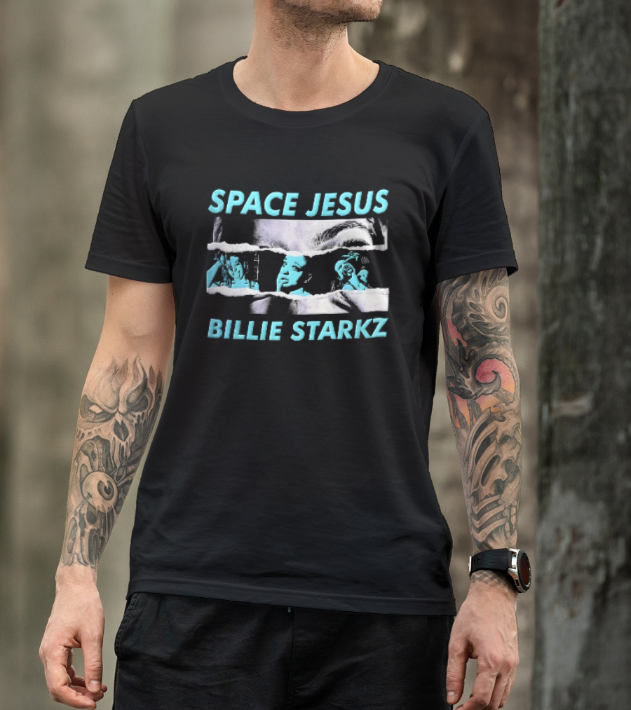 Space Jesus Billie Starkz Cyan Female Portraits T-Shirt