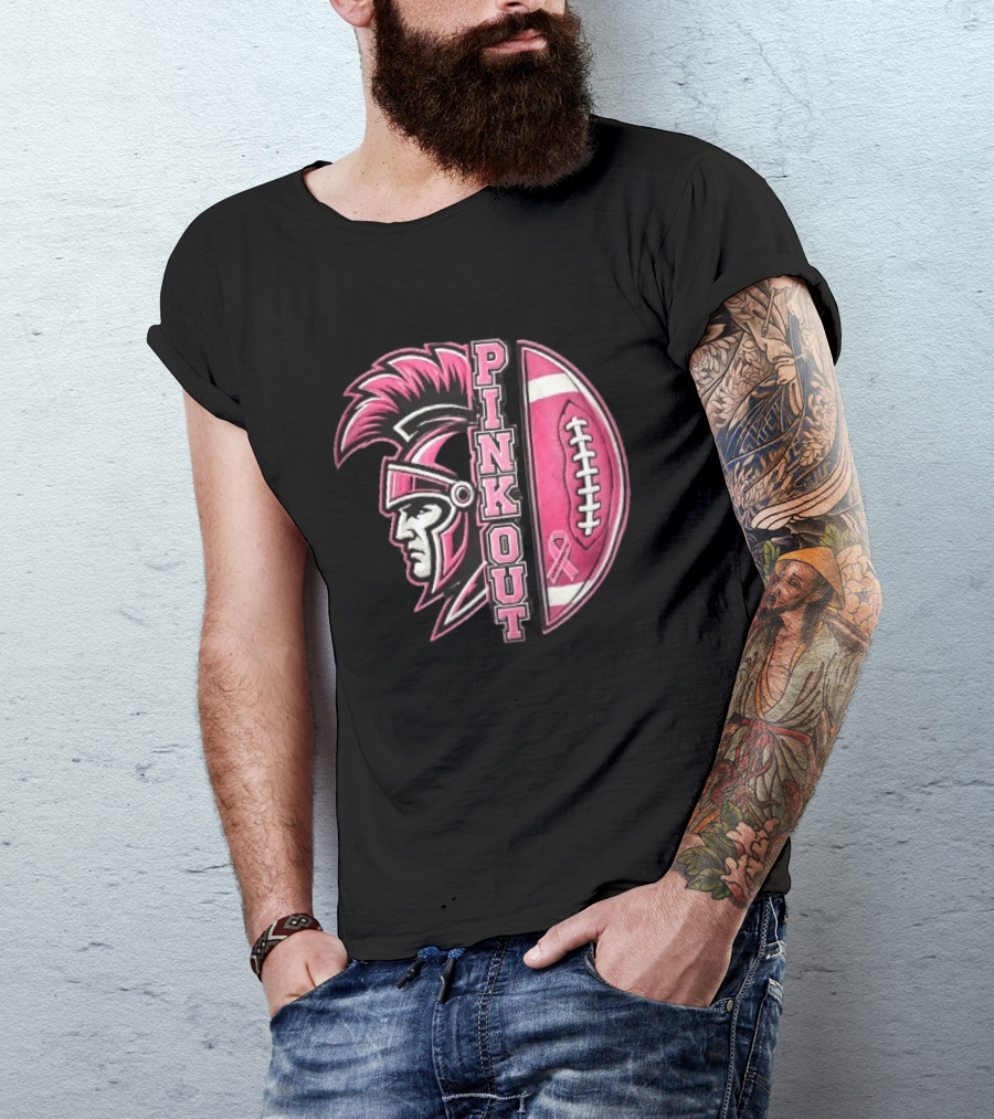Maroa Forsyth Trojans Pink Out Football Helmet Breast Cancer Awareness Ribbon T-Shirt
