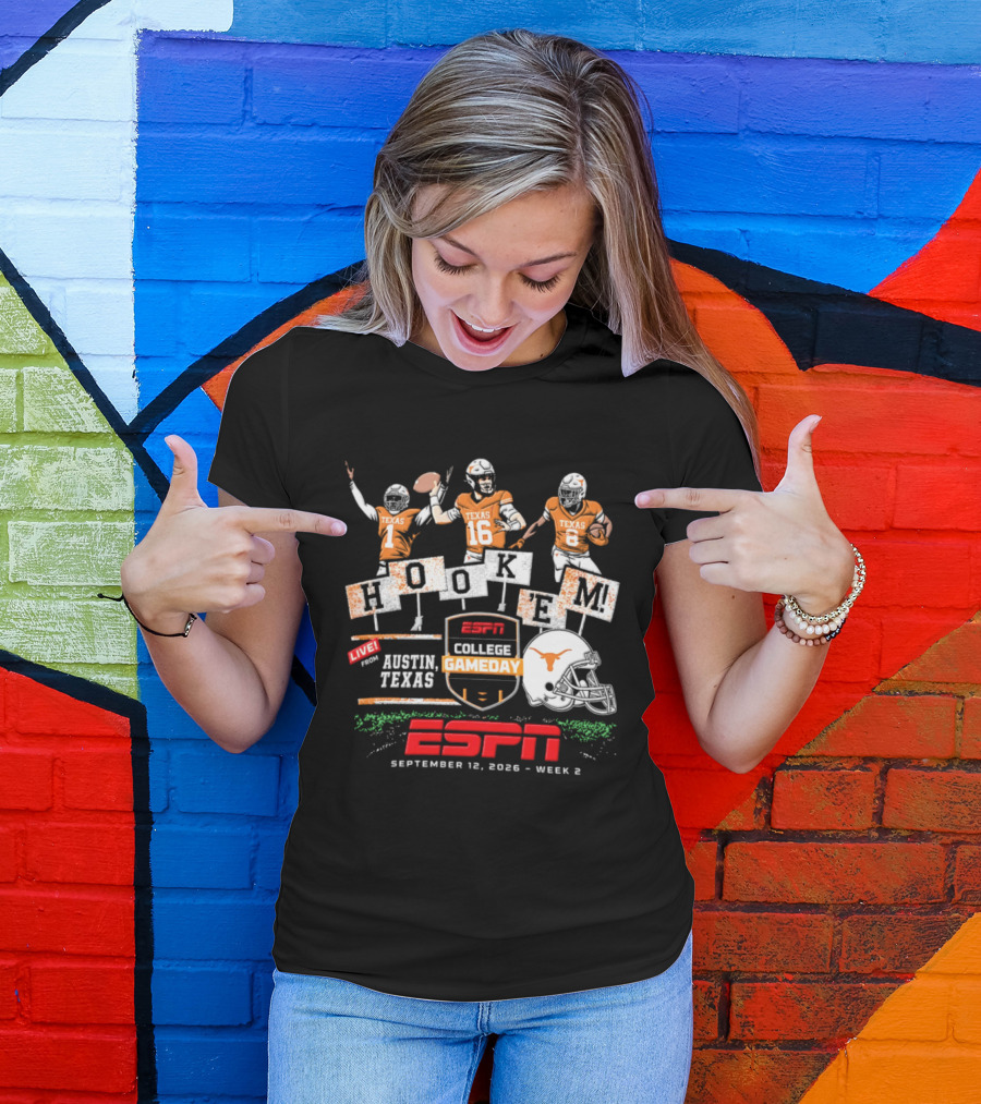Texas Longhorns Quinn Ewers ESPN College Gameday Hook 'Em Austin Texas 2026 T-Shirt