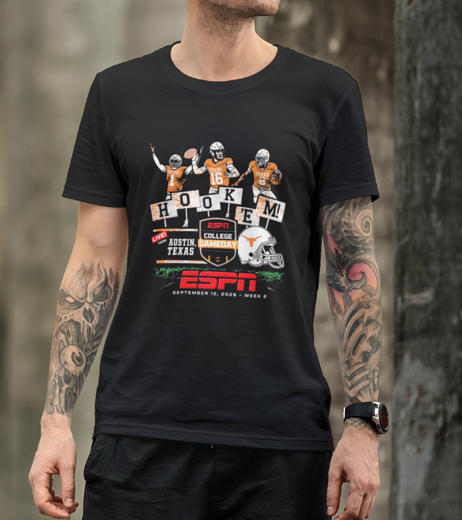 Texas Longhorns Quinn Ewers ESPN College Gameday Hook 'Em Austin Texas 2026 T-Shirt