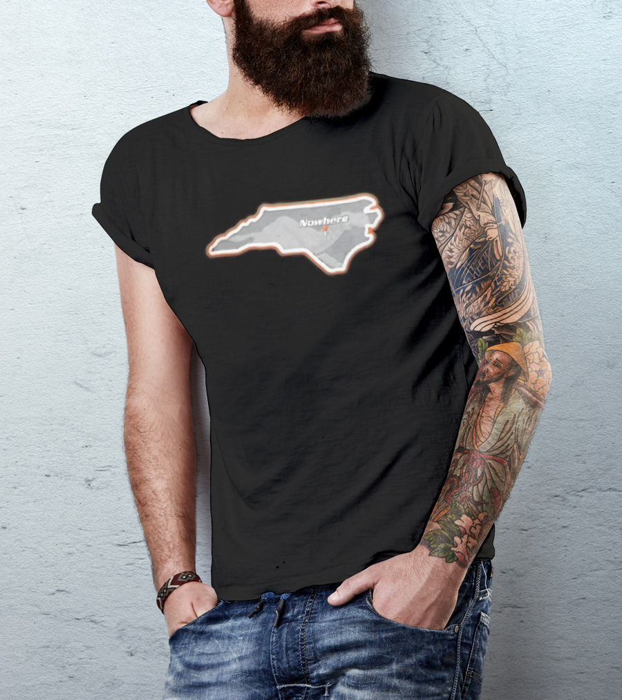 Nowhere North Carolina State Orange White Border Location Pin T-Shirt