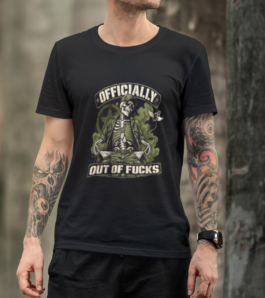 Officially Out Of Fucks Skeleton Military Dog Tags T-Shirt