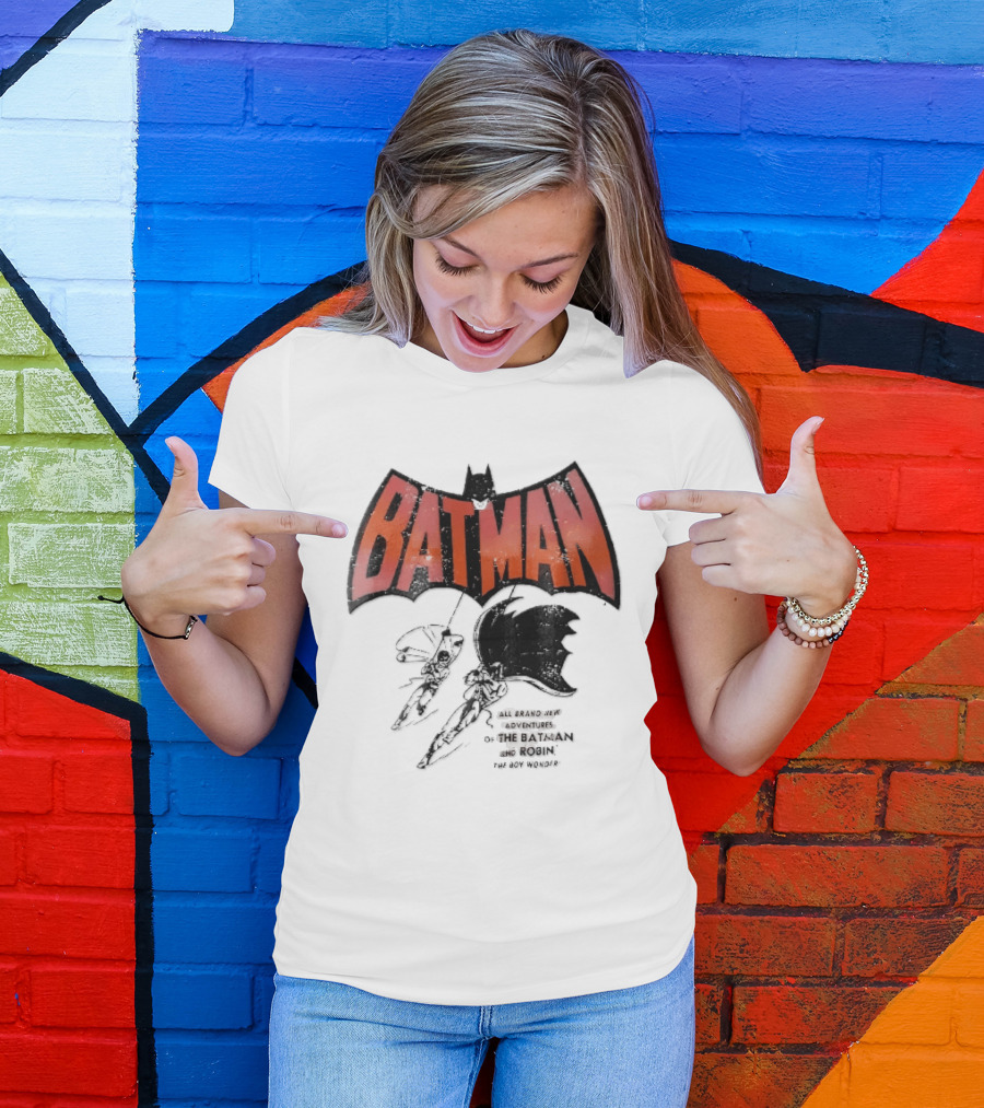 Batman All Brand New Adventures The And Robin Boy Wonder Distressed Line Swinging Capes T-Shirt