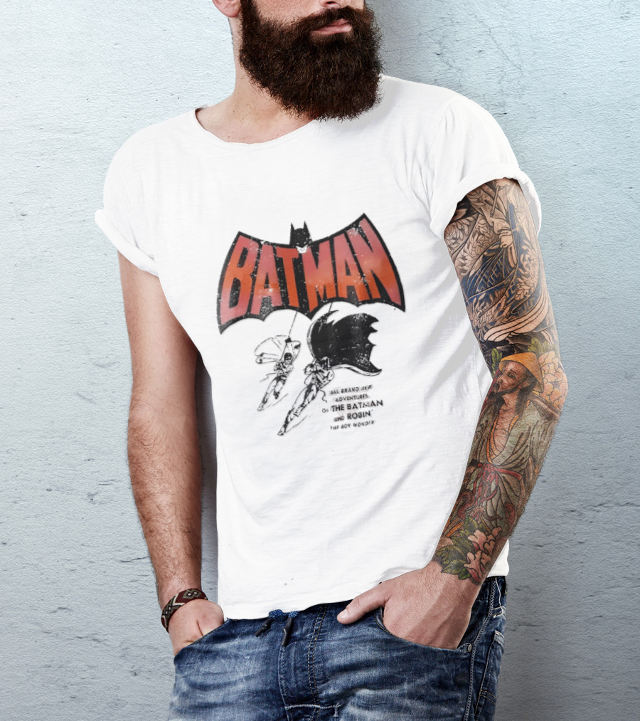 Batman All Brand New Adventures The And Robin Boy Wonder Distressed Line Swinging Capes T-Shirt