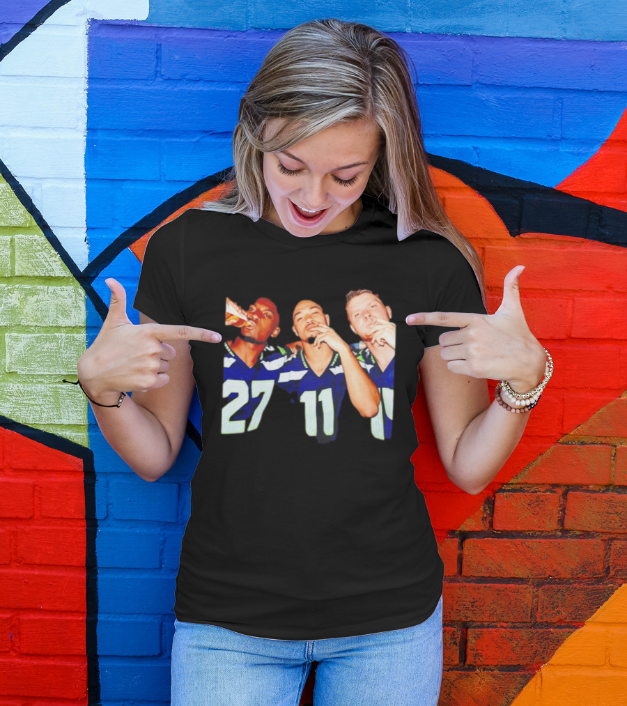 Avery Smith Jaxon Smith Njigba Sam Darnold Seattle Seahawks Smoking Image T-Shirt