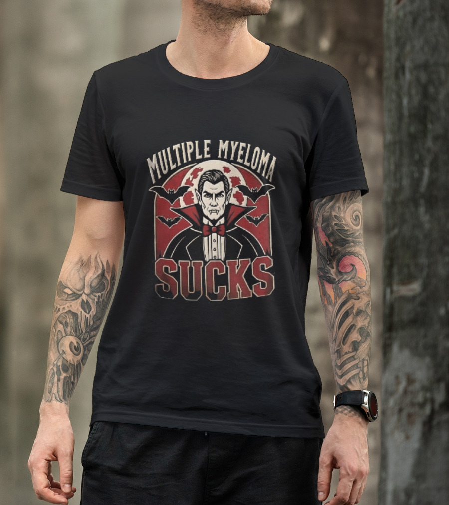 Multiple Myeloma Sucks Vampire Dracula Fangs Bats Red Moon Halloween T-Shirt