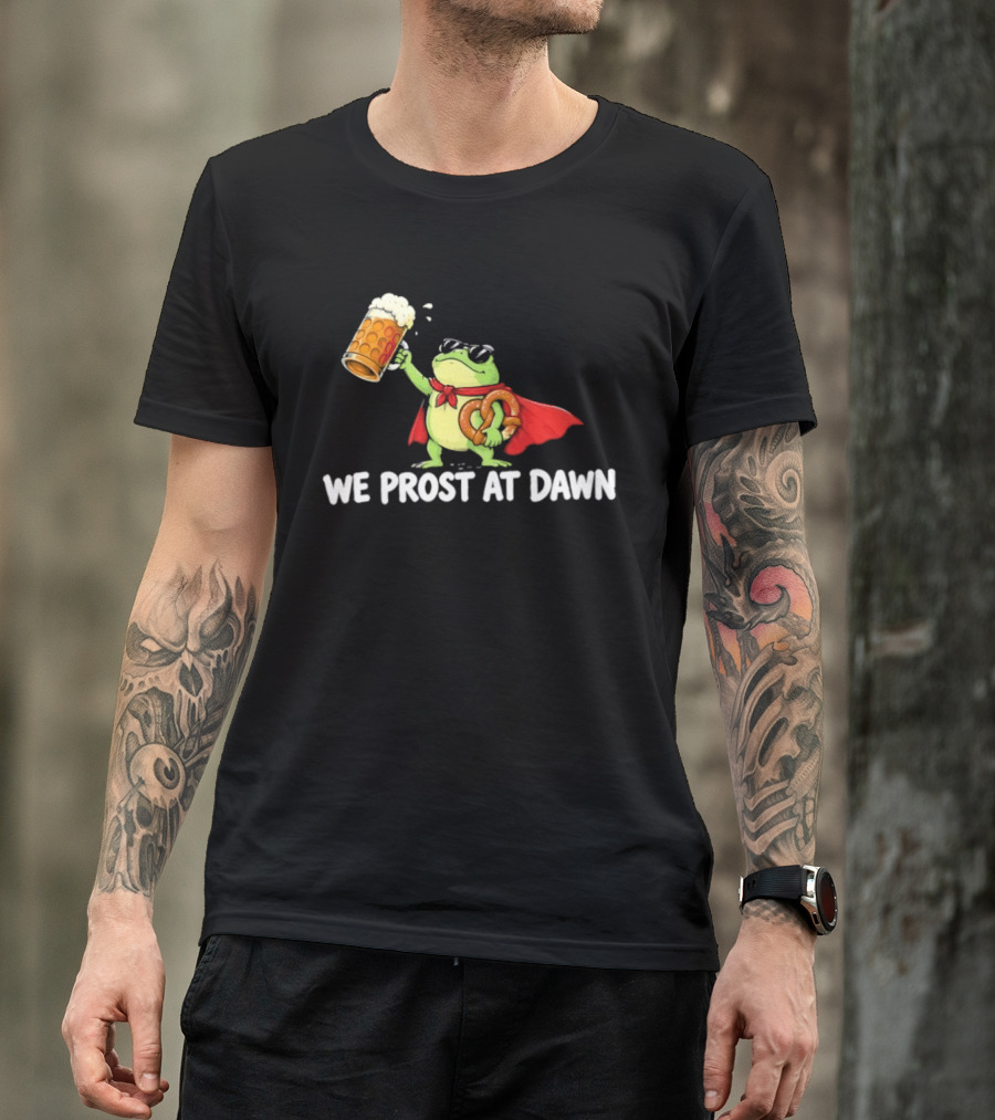Frog With Beer And Pretzel We Prost At Dawn Superhero Cape T-Shirt