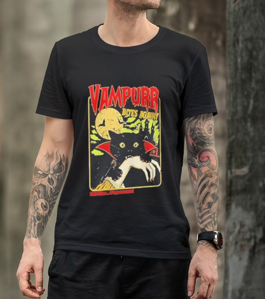 Vampurr Bites Again This Time It's Purrsonal Vintage Horror Cat Moon And Castle T-Shirt